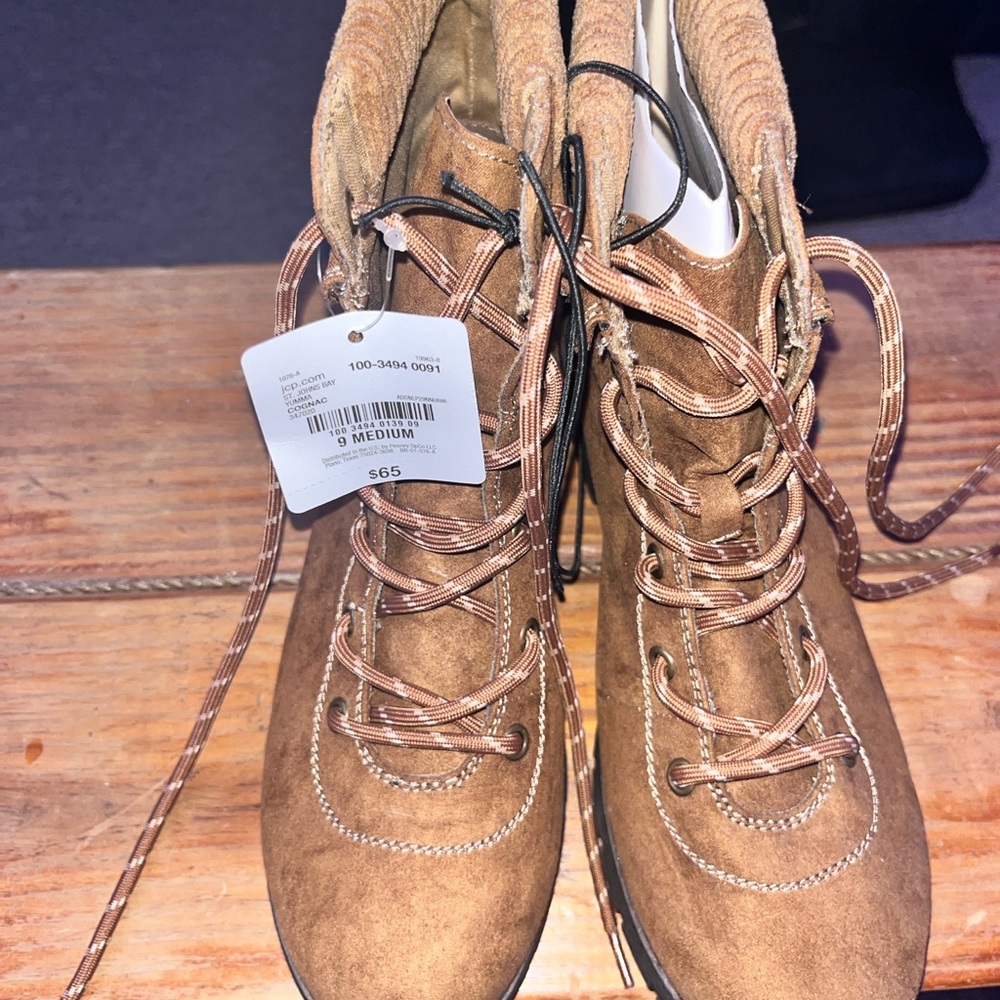 St. John's Bay Brown Lace Up Boots Rugged Leather
